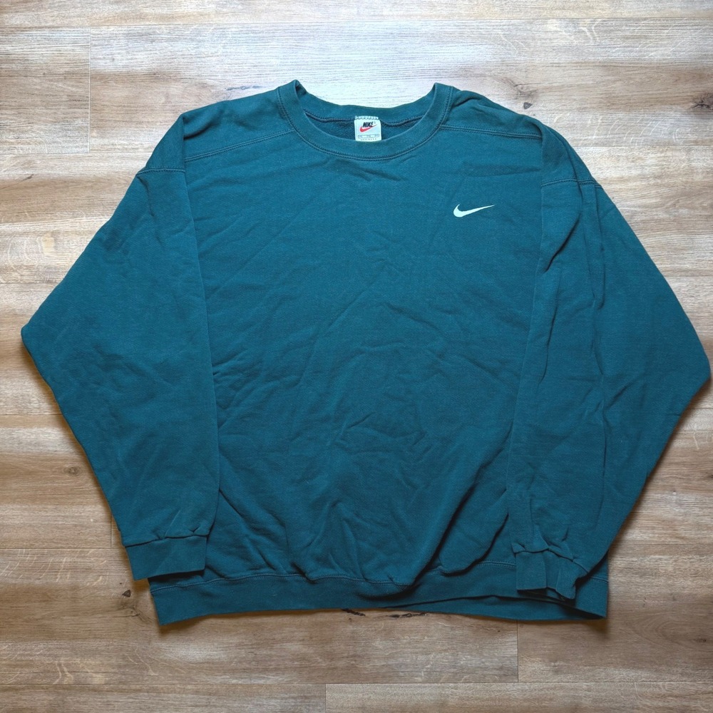 Vintage Nike Sweatshirt Mens XXL Green Pullover Crewneck Swoosh Made in USA 90s